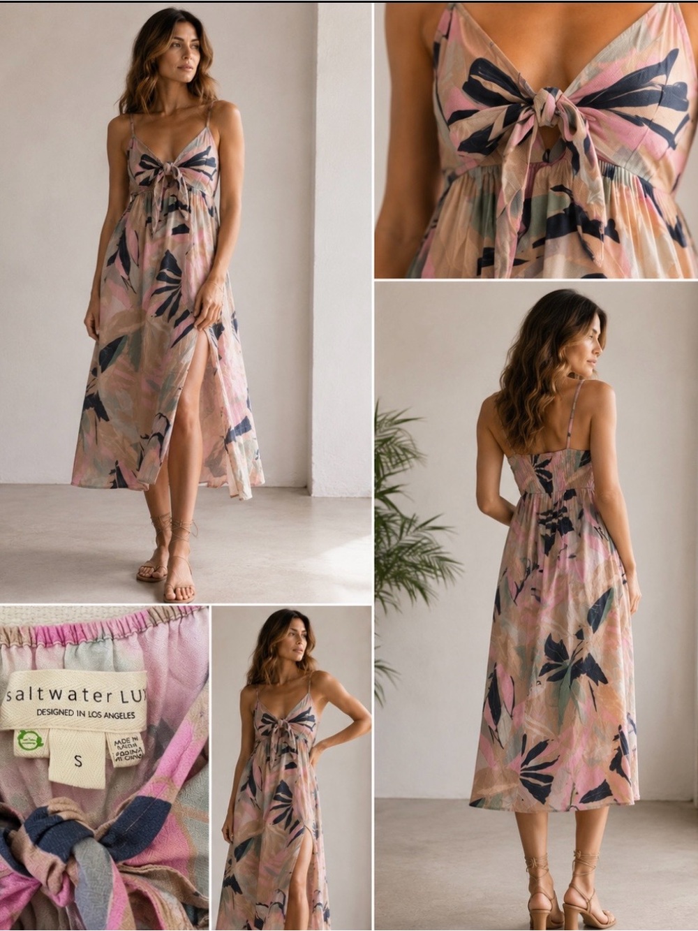 Saltwater LUXE Tropical Tie-Front Midi Dress